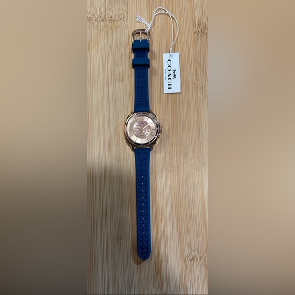 Coach Boyfriend Watch with 34mm Rose Gold Face With Teal Blue Silicone Band - Picture 4 of 5
